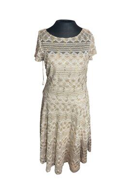 Sangria Women’s Sequin Lace Cocktail Dress Gold Short Sleeve Size 10